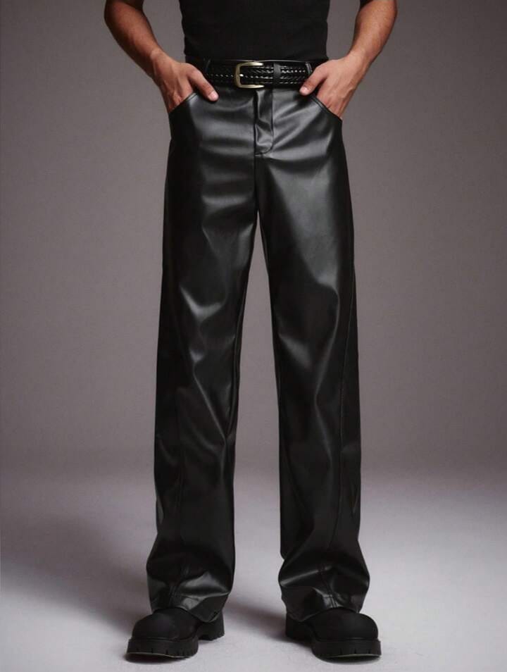 Men's PU Leather Pocket Casual Every Day Slim Fit Trousers